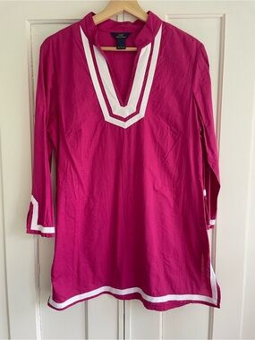 Brooks Brothers 346 Bright Fuchsia Pink Cotton Tunic w/ White Trim Women’s Large